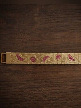 Gold Plated Floral Engraved Bracelet with Pink Accents